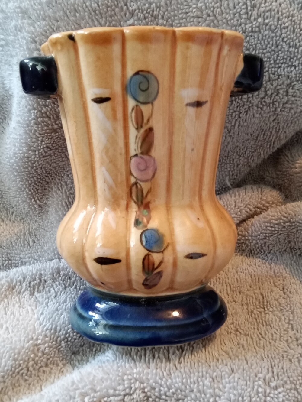 #1543 Hand-Painted Ceramic Vase in Cream and Blue - Home Accents